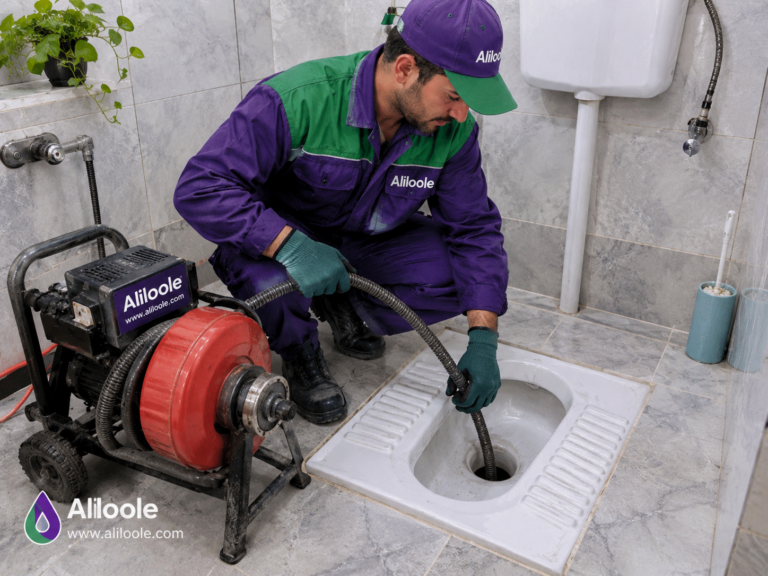 لوله بازکنی توالت ایرانی در کوهسار کرج با دستگاه فنر برقی توسط تکنسین Aliloole